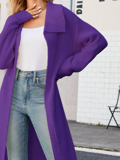 Full Size Collared Open Front Duster Cardigan Carauana Store