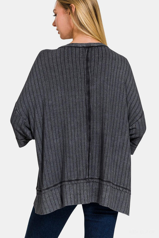 Zenana Washed Ribbed Drop Shoulder Half Sleeve Top Carauana Store