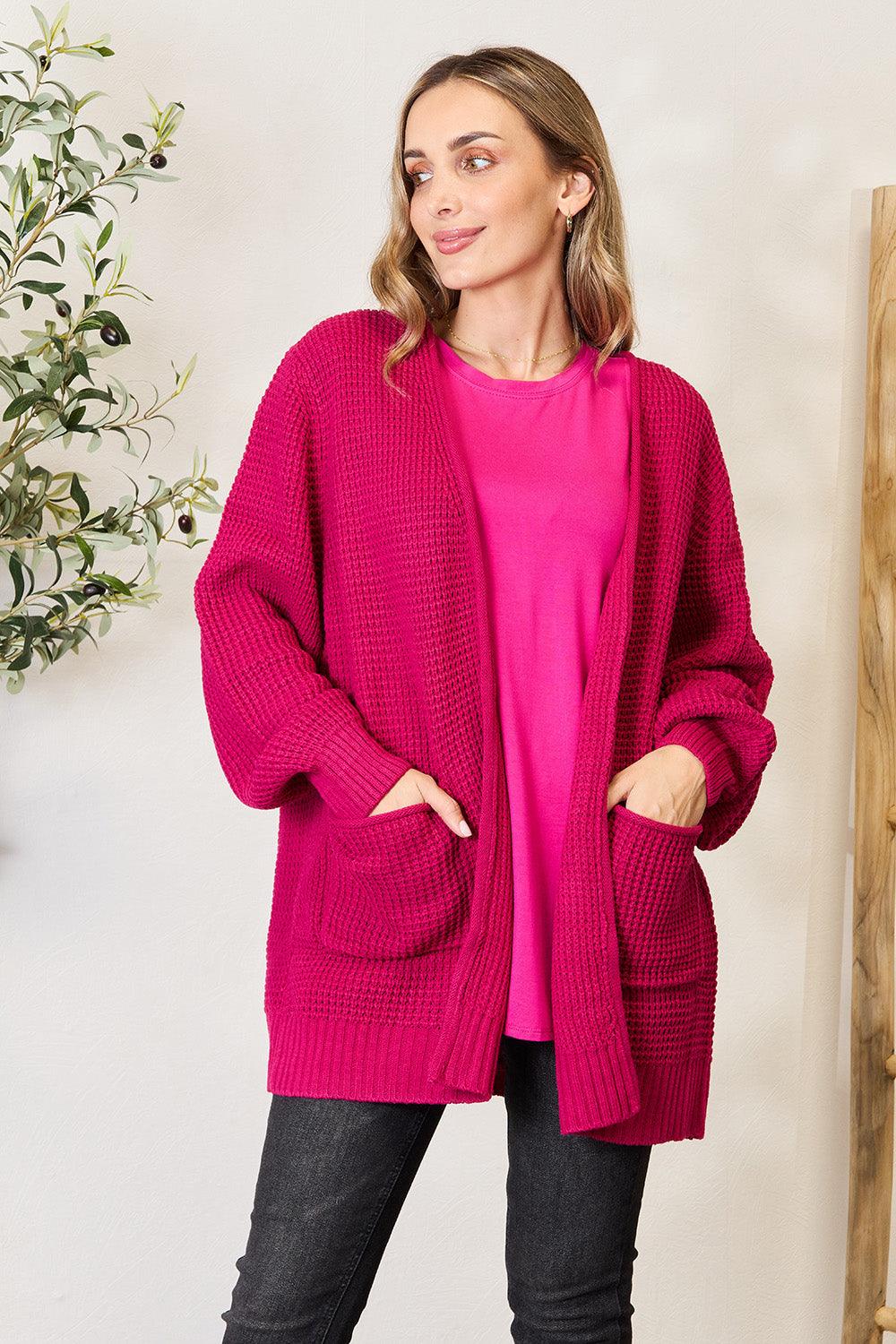 Zenana Full Size Waffle-Knit Open Front Cardigan Carauana Store