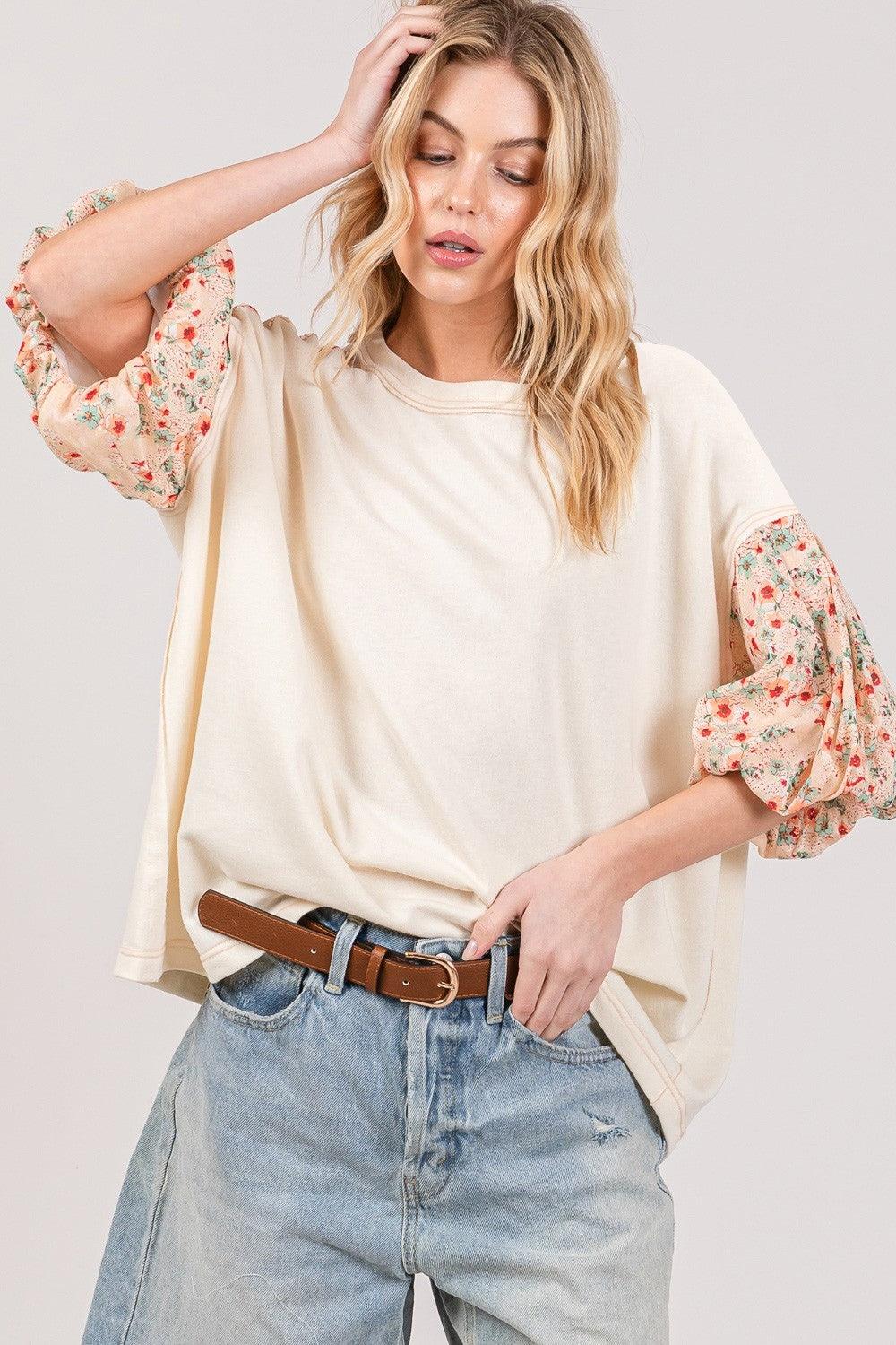 SAGE + FIG Round Neck Bubble Sleeve Oversize Top Carauana Store