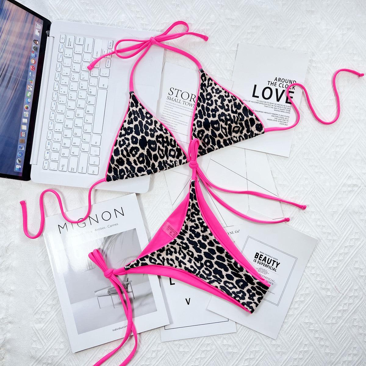 Leopard Print Halter Neck Tie Side Bikini Set Carauana Store