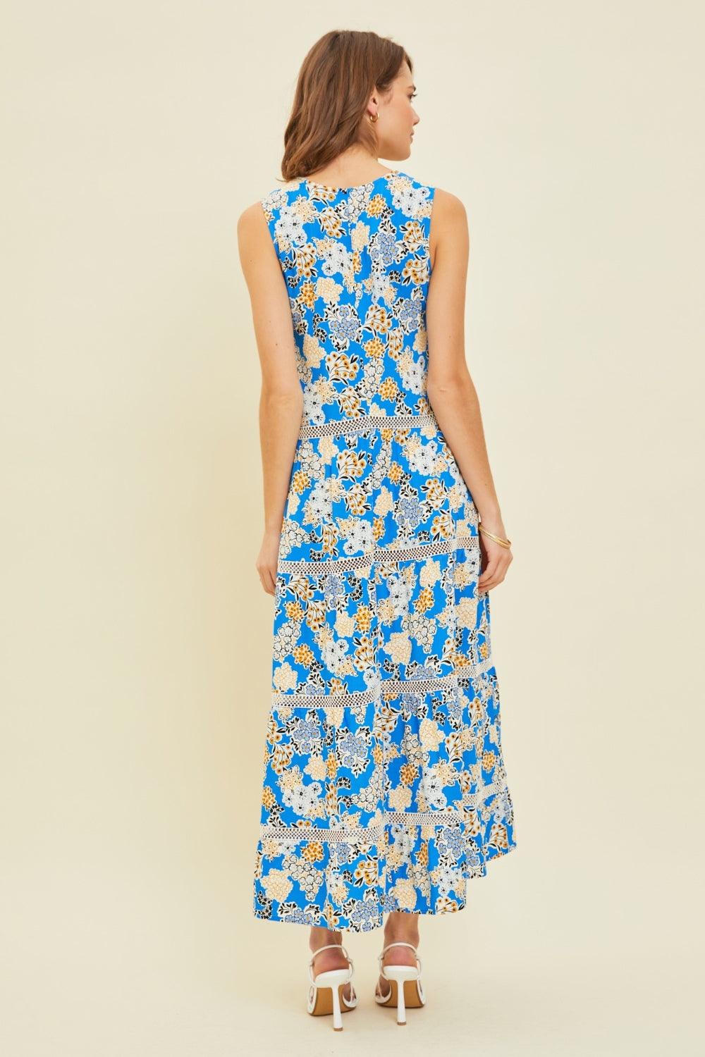 HEYSON Full Size Printed Crochet Trim Maxi Dress Carauana Store
