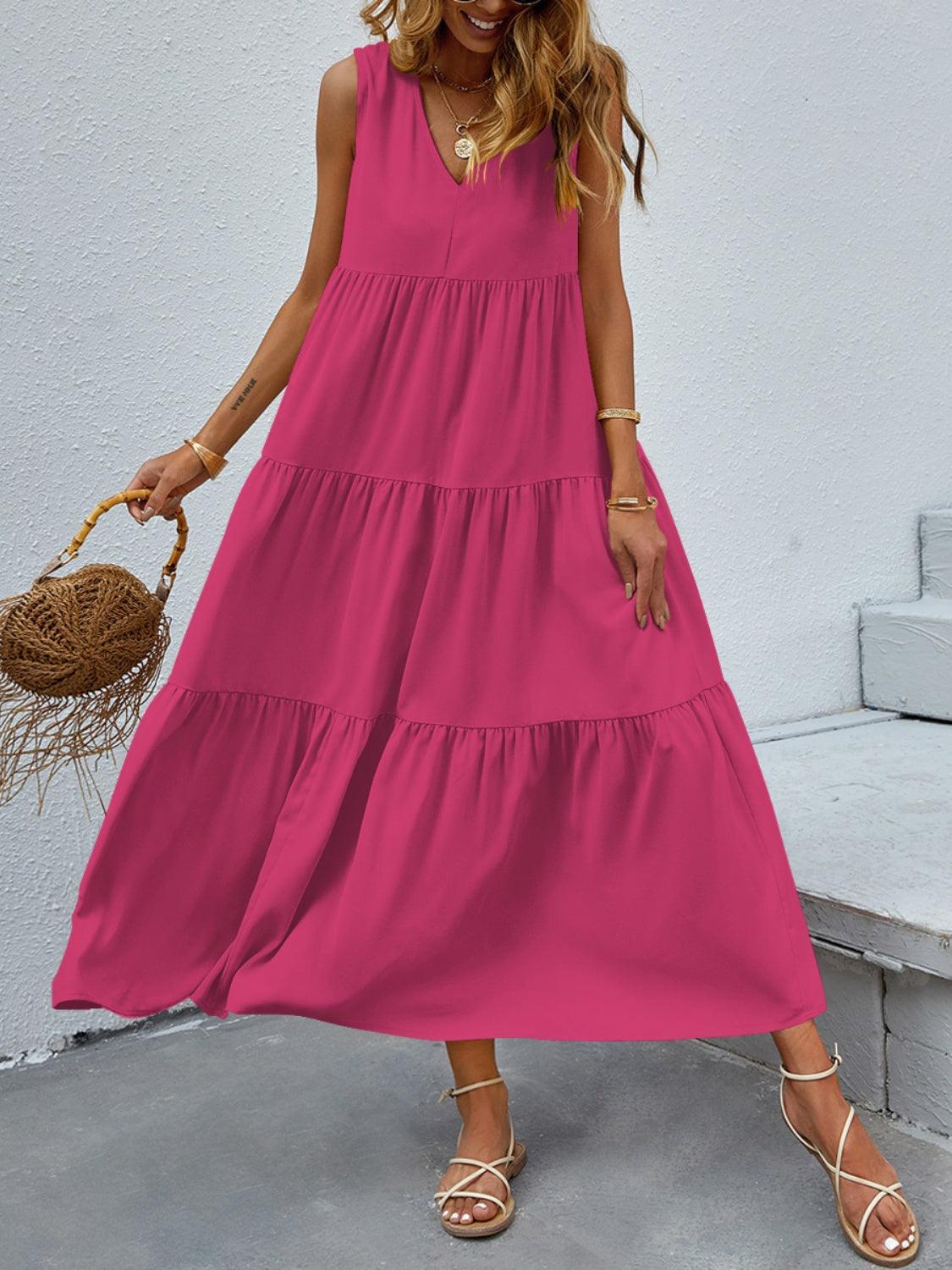 Tiered V-Neck Sleeve Dress Carauana Store