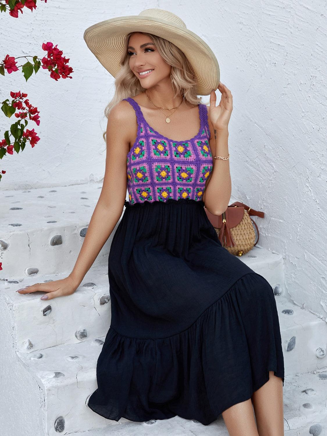 Openwork Wide Strap Midi Dress Carauana Store
