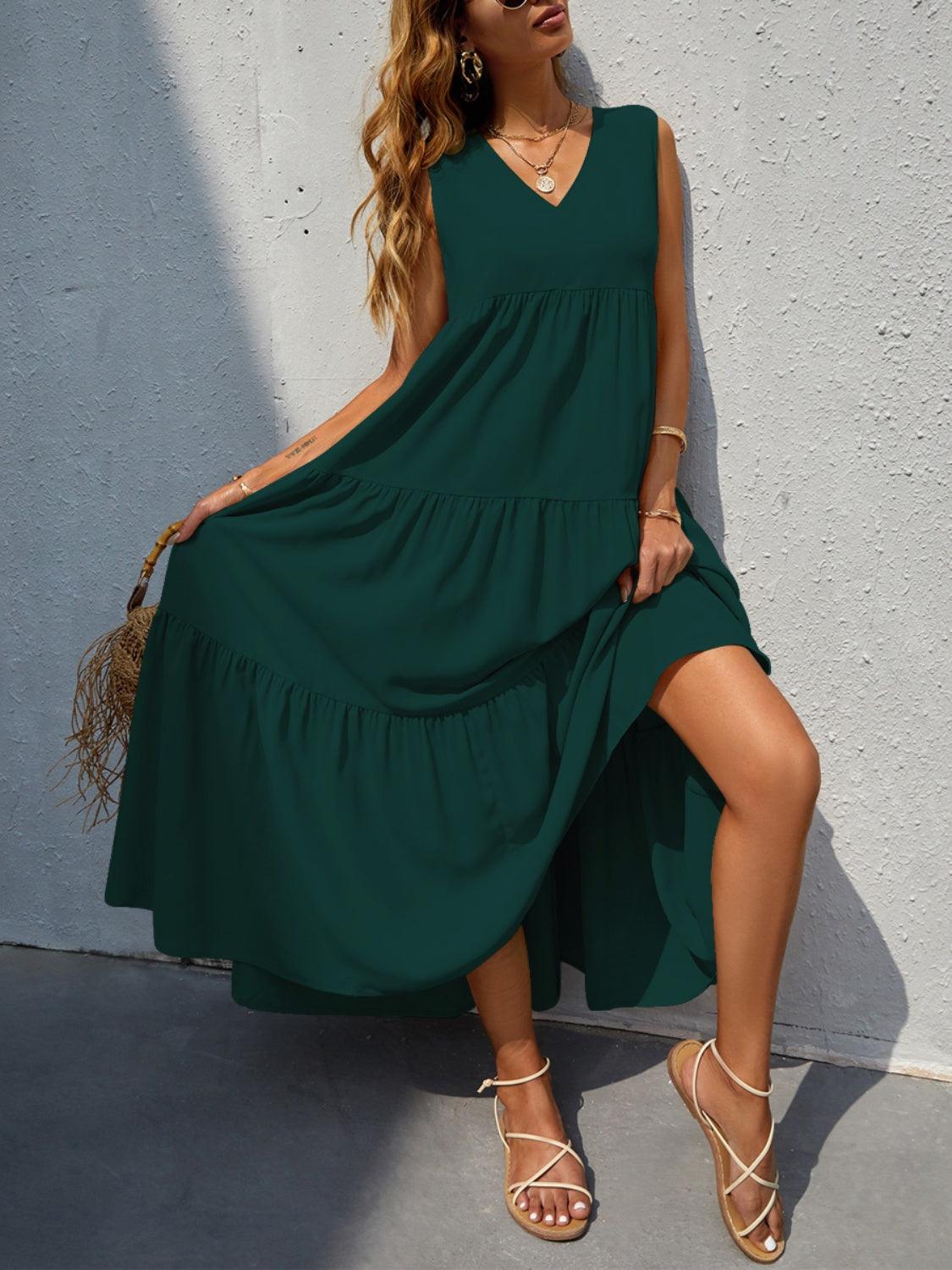 Tiered V-Neck Sleeve Dress Carauana Store