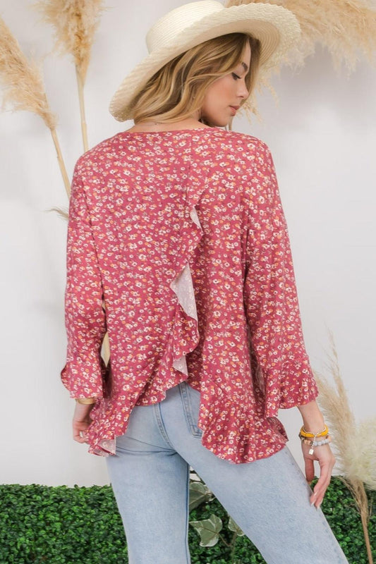 Celeste Full Size Floral Ruffle Detail Top Carauana Store