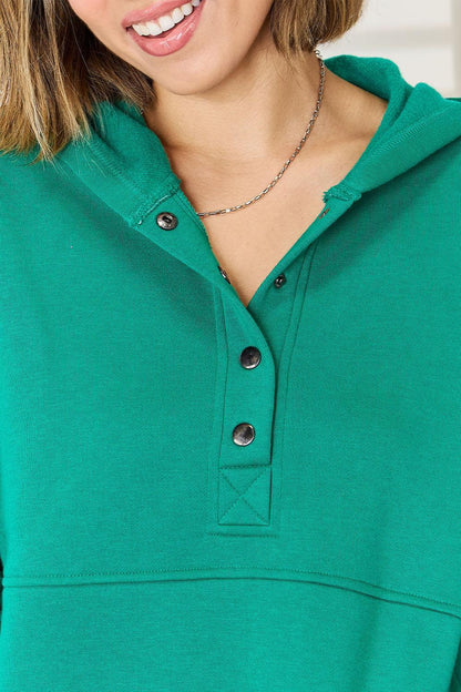 Zenana Half Snap Long Sleeve Hoodie Carauana Store