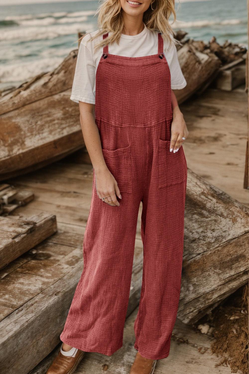 Full Size Wide Leg Front Pocket Jumpsuit Carauana Store