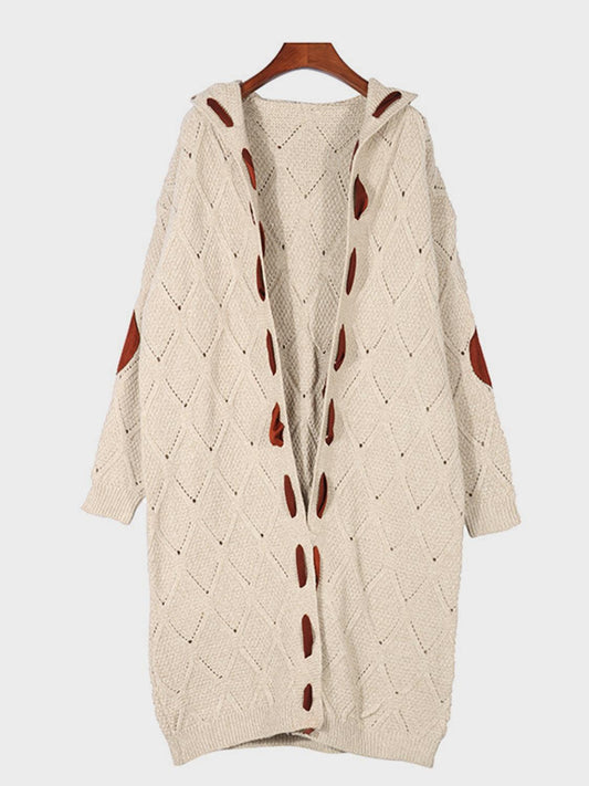 Openwork Long Sleeve Open Front Hooded Cardigan Carauana Store