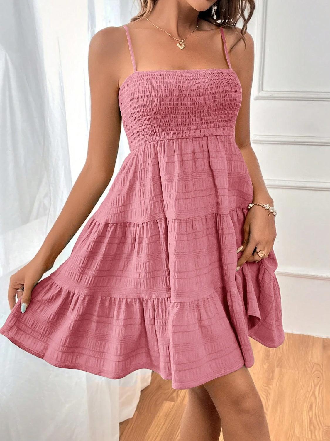 Smocked Tiered Sleeveless Mini Dress Carauana Store