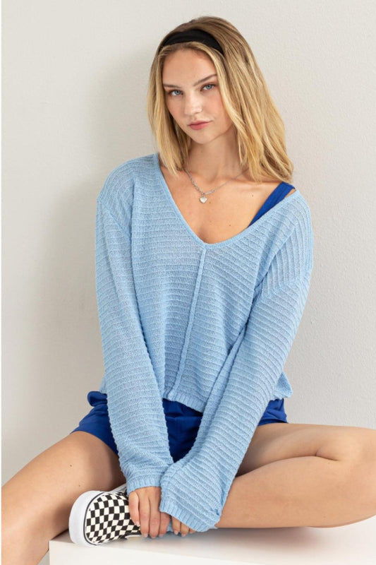 HYFVE V-Neck Stripe Texture Long Sleeve Top Carauana Store