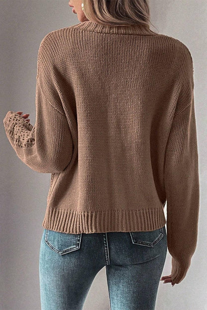 Openwork Button Up Long Sleeve Cardigan Carauana Store