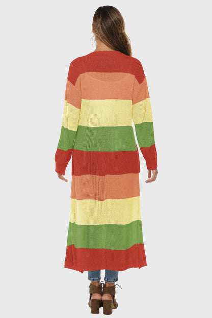 Color Block Long Sleeve Pocketed Cardigan Carauana Store