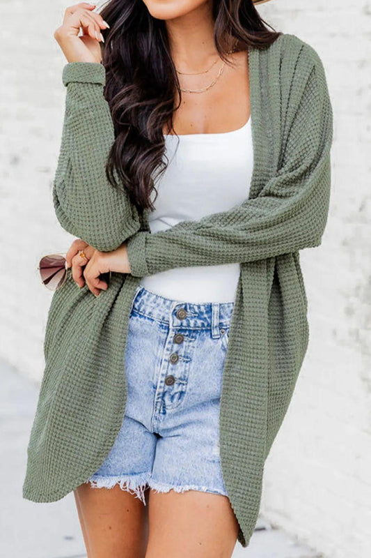 Waffle-Knit Open Front Long Sleeve Cover Up Carauana Store
