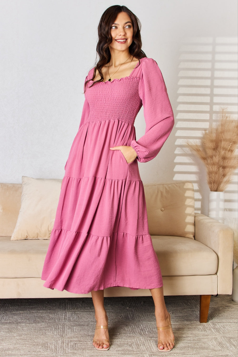 Culture Code Full Size Ruffle Trim Smocked Tiered Dress Carauana Store
