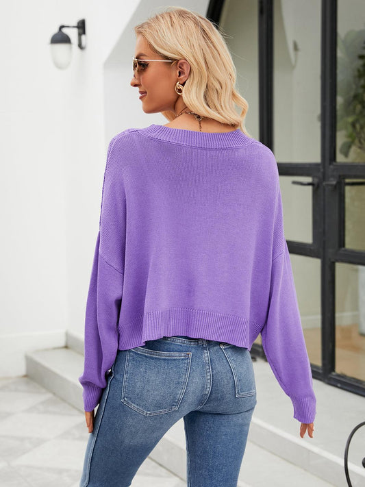 Eyelet Button Front Long Sleeve Cardigan Carauana Store