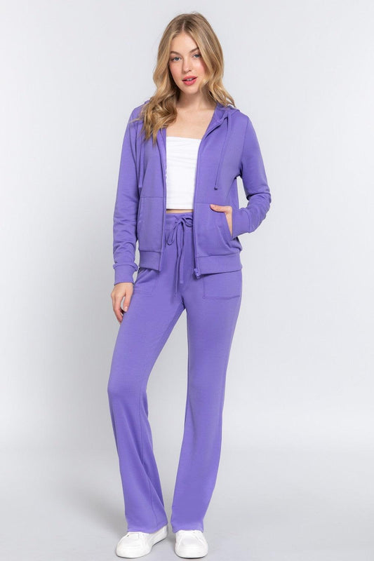 ACTIVE BASIC French Terry Zip Up Hoodie and Drawstring Pants Set Carauana Store