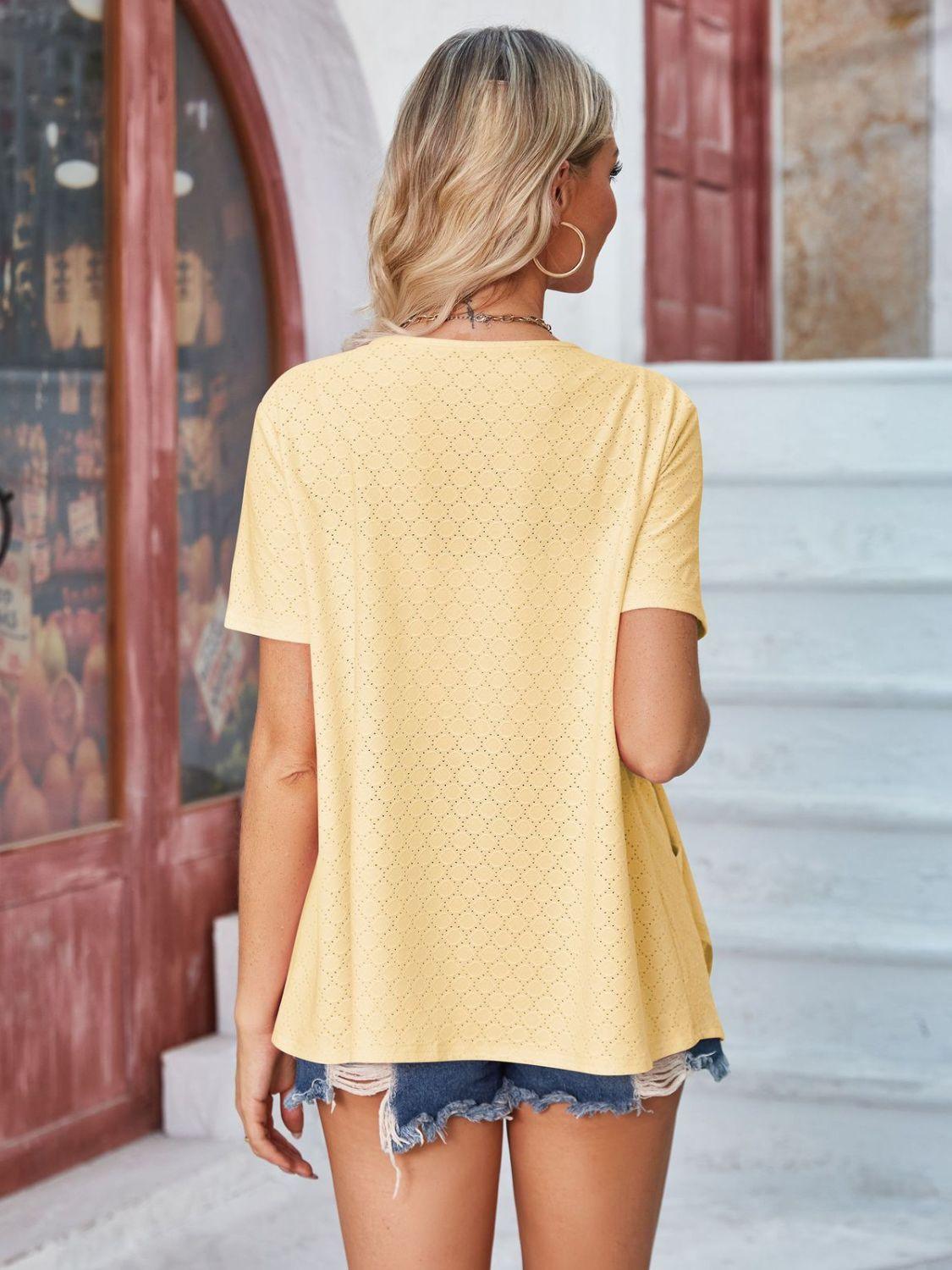Eyelet Open Front Short Sleeve Cover Up Carauana Store