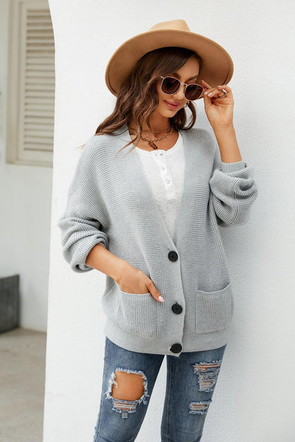 Button Up Drop Shoulder Long Sleeve Cardigan Carauana Store