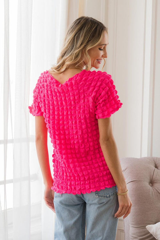 Sew In Love Bubble Textured Round Neck Short Sleeve T-Shirt Carauana Store