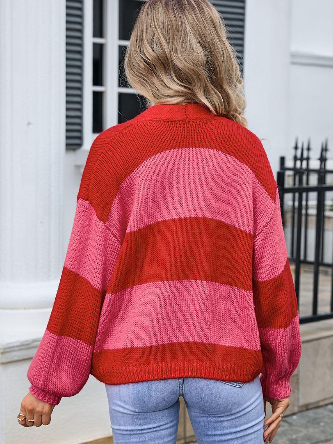 Angel Wings Striped Open Front Dropped Shoulder Cardigan Carauana Store