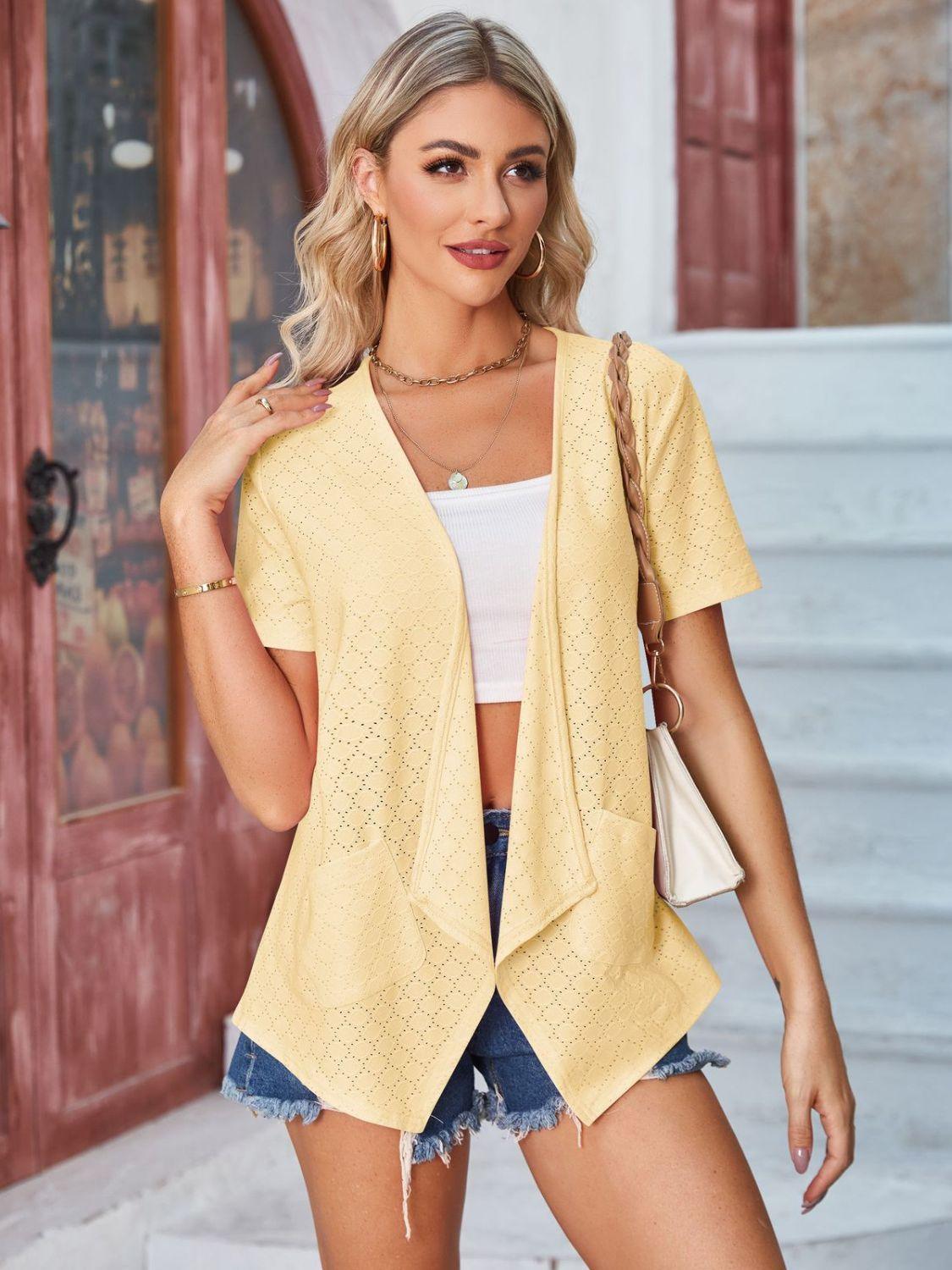 Eyelet Open Front Short Sleeve Cover Up Carauana Store