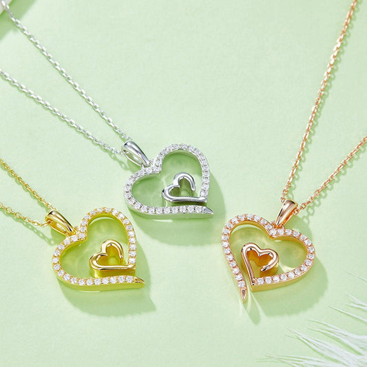Moissanite 925 Sterling Silver Heart Pendant Necklace Carauana Store