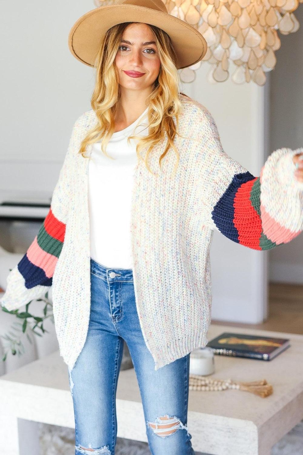 Haptics Full Size Color Block Open Front Cardigan Carauana Store
