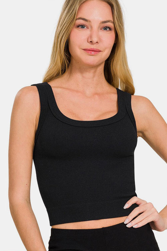 Zenana Ribbed Round Neck Cropped Tank Carauana Store