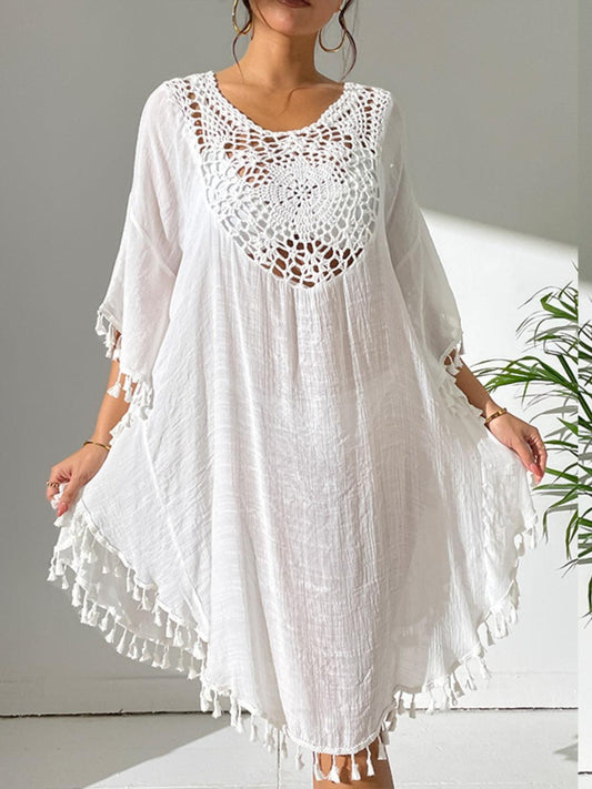 Tassel Cutout Scoop Neck Cover-Up Dress Carauana Store