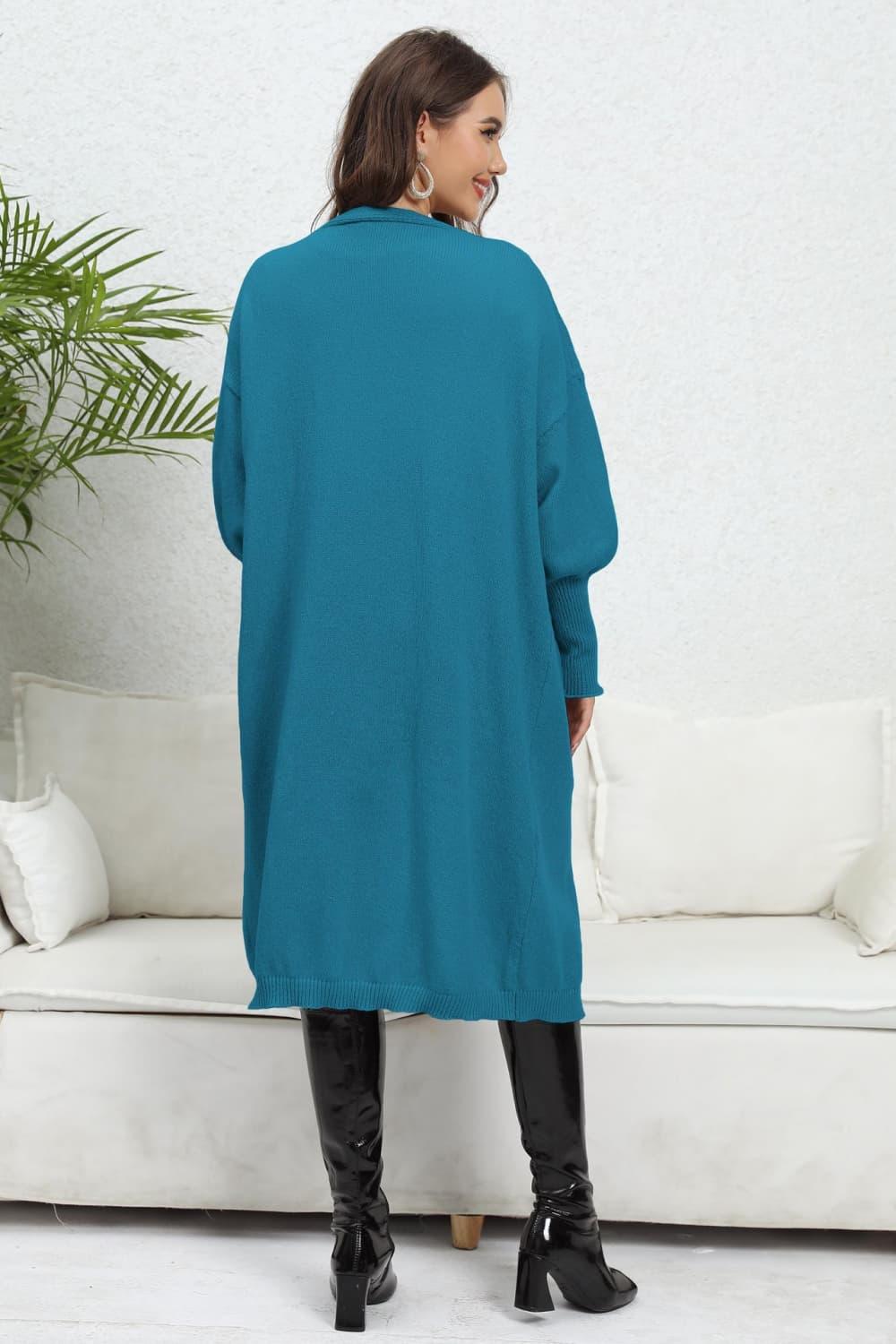 Lantern Sleeve Open Front Pocketed Cardigan Carauana Store