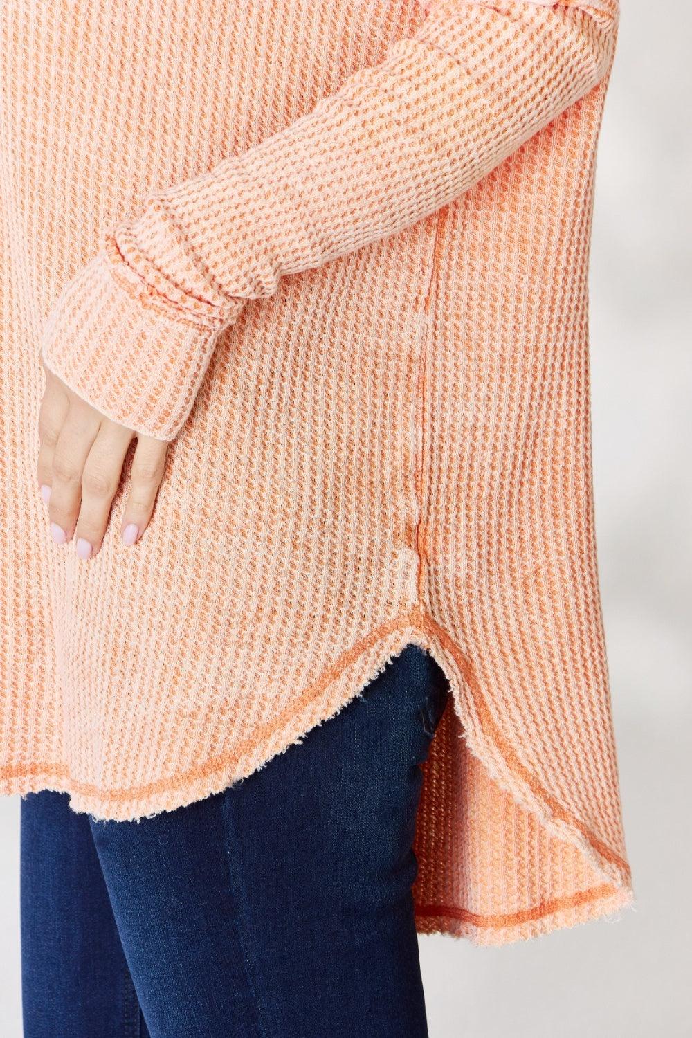 Zenana Oversized Washed Waffle Long Sleeve Top Carauana Store