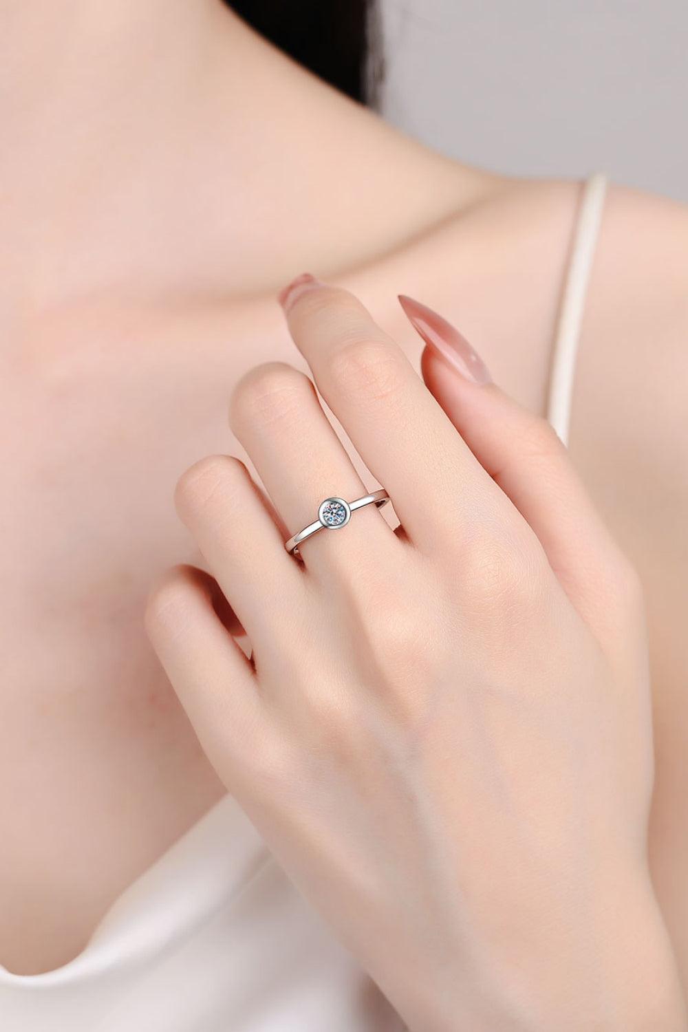 Moissanite Rhodium-Plated Solitaire Ring Carauana Store