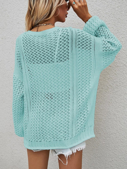 Openwork Button Front Cardigan Carauana Store