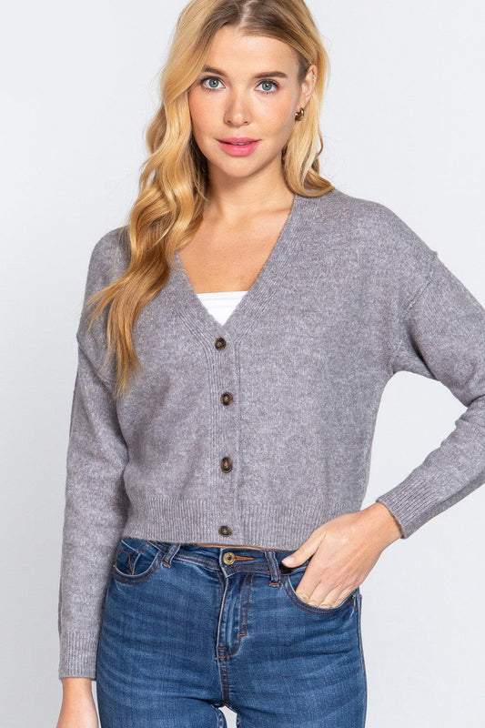 ACTIVE BASIC V-Neck Button Up Long Sleeve Knit Cardigan Carauana Store