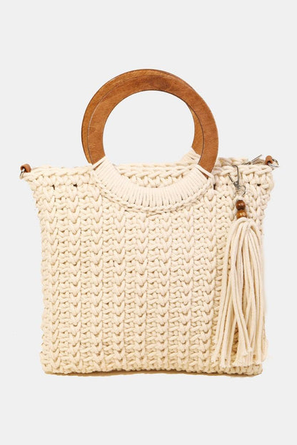 Fame Crochet Knit Convertible Tote Bag with Tassel Carauana Store