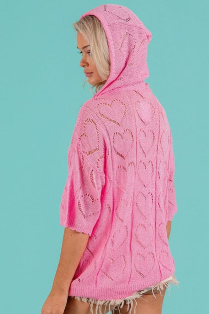 BiBi Openwork Heart Hooded Knit Top Carauana Store