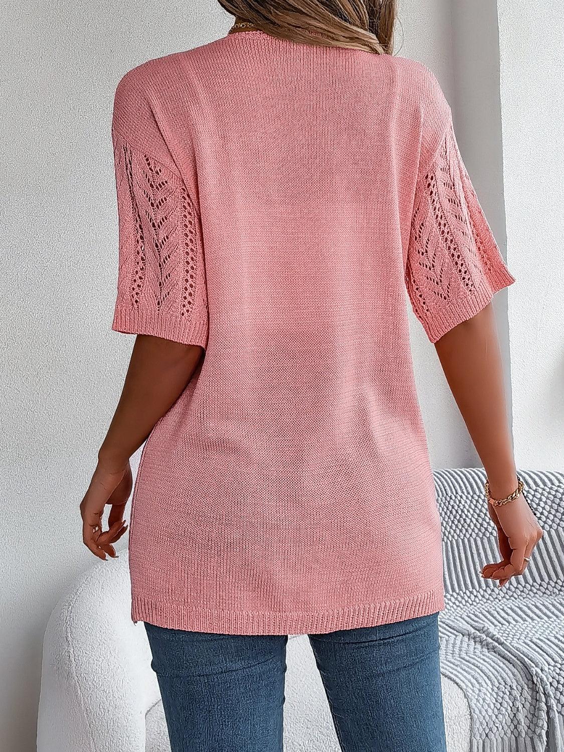 Openwork Open Front Half Sleeve Cardigan Carauana Store
