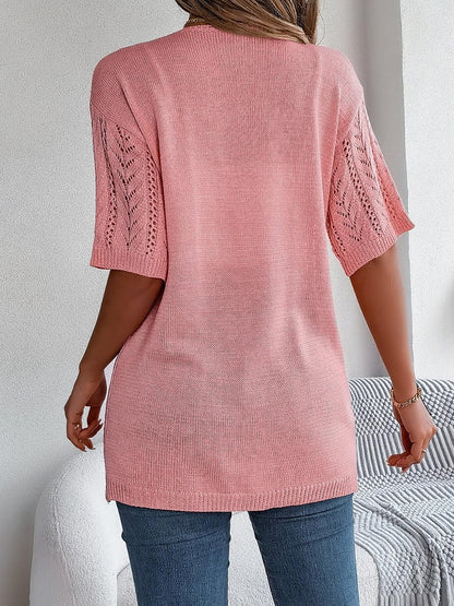 Openwork Open Front Half Sleeve Cardigan Carauana Store