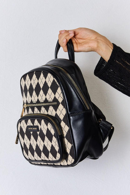 David Jones Argyle Pattern PU Leather Backpack Carauana Store