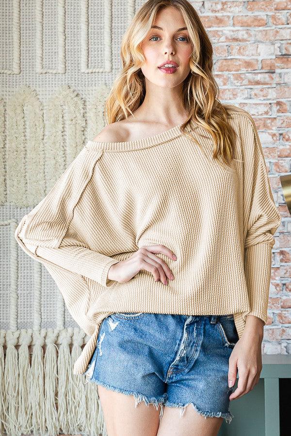 Reborn J Exposed Seam Lantern Sleeve Top Carauana Store