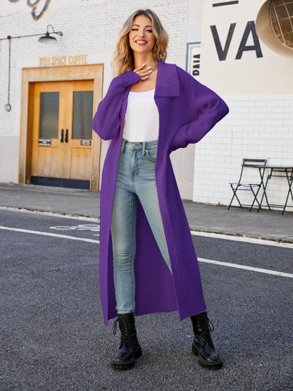 Full Size Collared Open Front Duster Cardigan Carauana Store