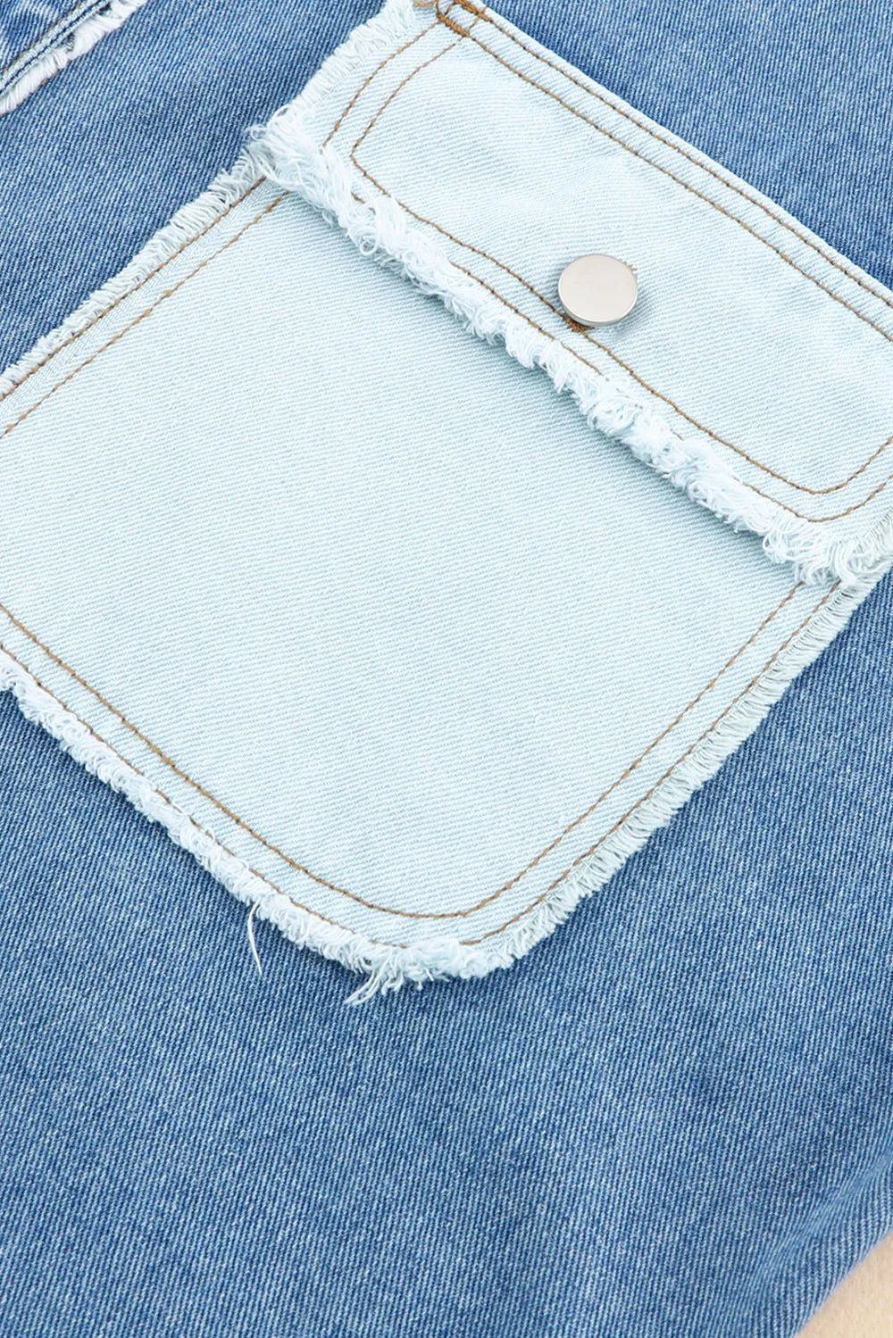 Raw Hem Color Block Denim Jacket Carauana Store