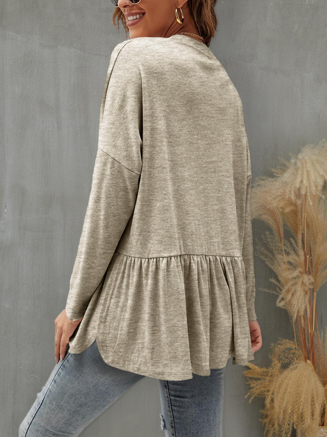 FAM-FAM Ruffled Button Up Long Sleeve Cardigan Carauana Store