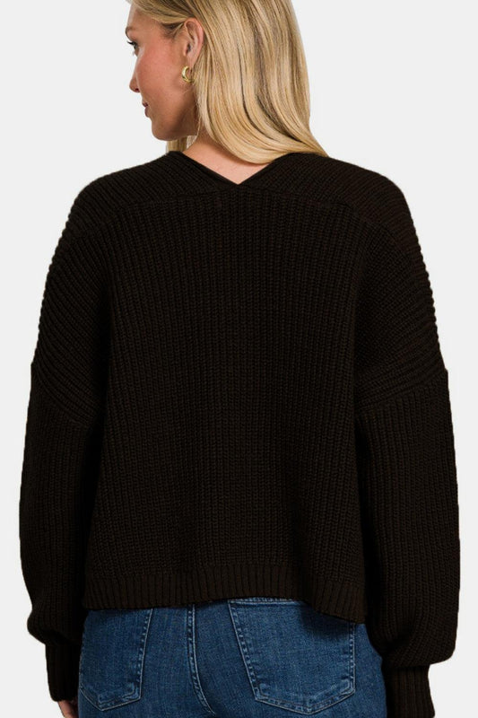Zenana Open Front Drop Shoulder Sweater Cardigan Carauana Store