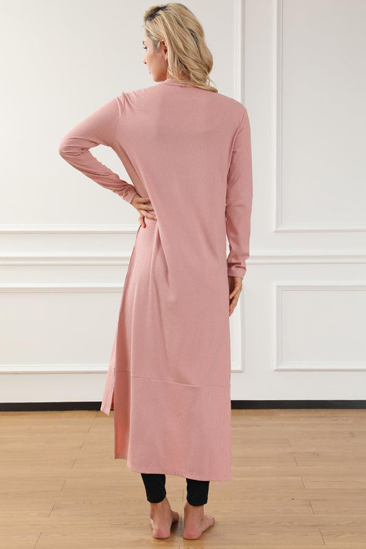 Button Up High-Low Long Sleeve Slit Cardigan Carauana Store