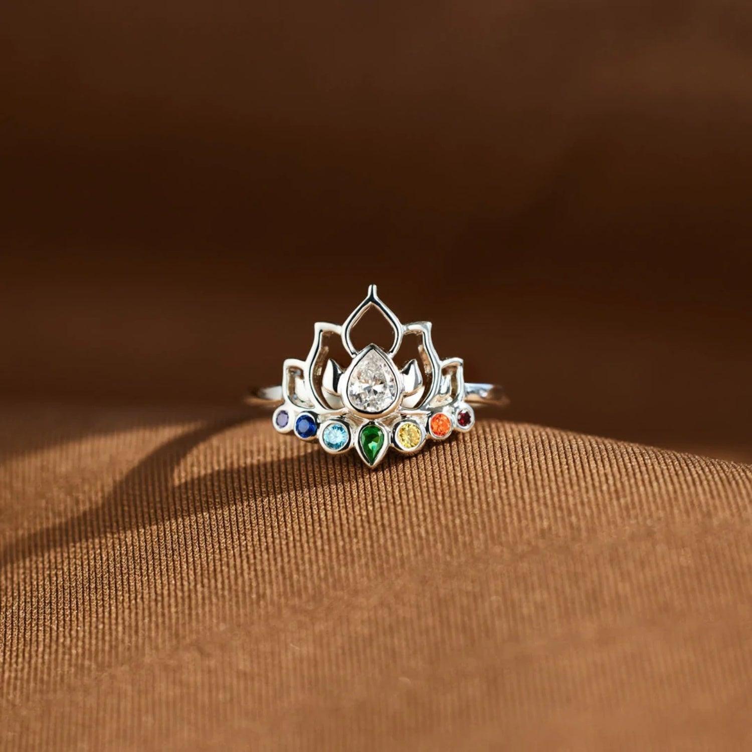 925 Sterling Silver Inlaid Zircon Lotus Shape Ring Carauana Store