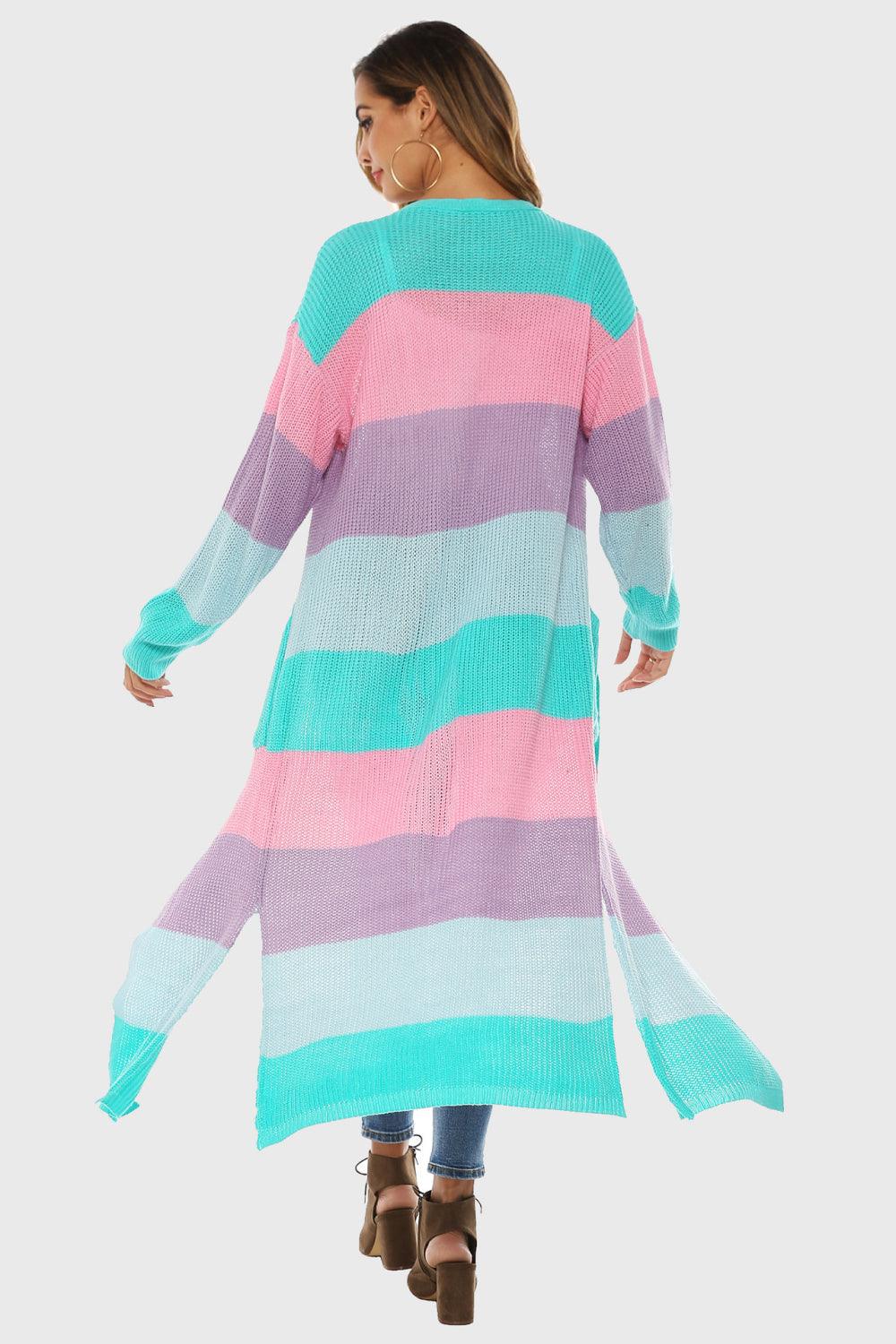 Color Block Long Sleeve Pocketed Cardigan Carauana Store