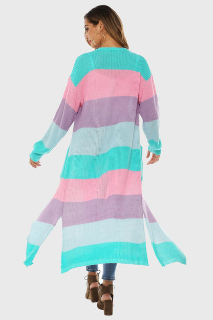Color Block Long Sleeve Pocketed Cardigan Carauana Store