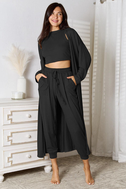 Tank, Pants, and Cardigan Set with Pockets Carauana Store
